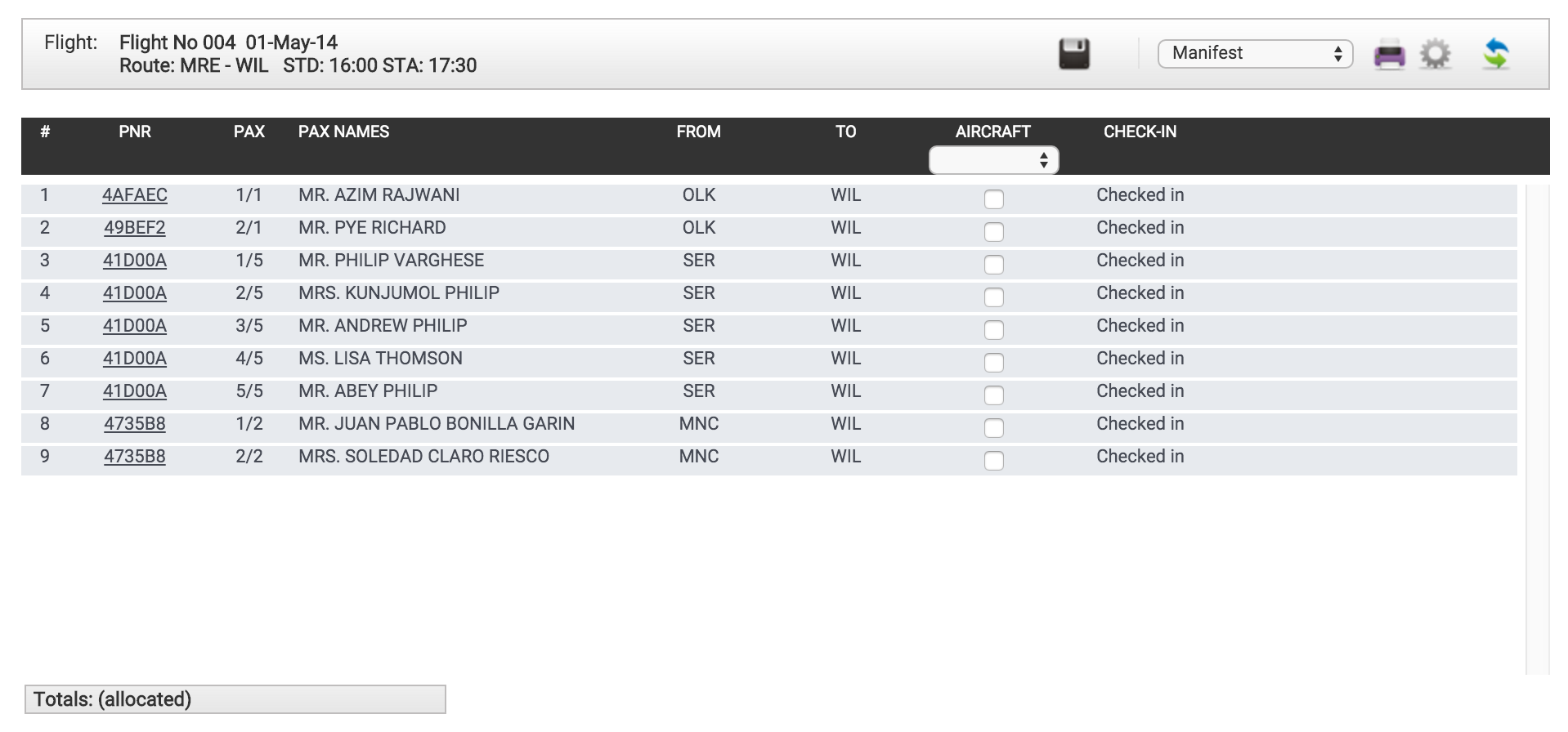 Flight screen - Edit Manifest – GO7 PSS Support